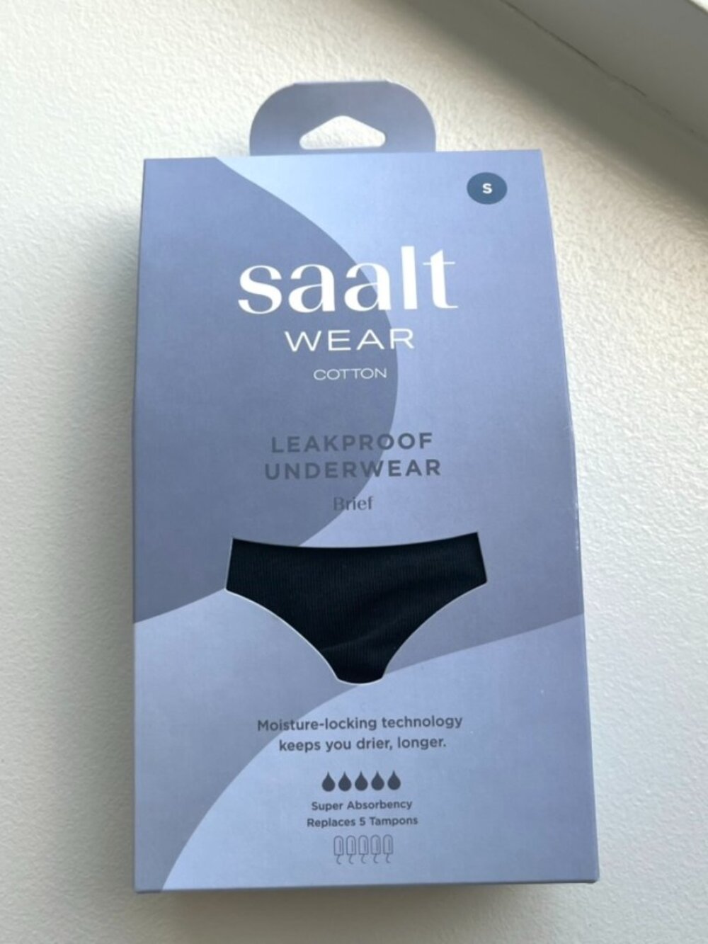 BNIB Saalt Super Absorbency Leakproof Cotton Brief, Black, Small